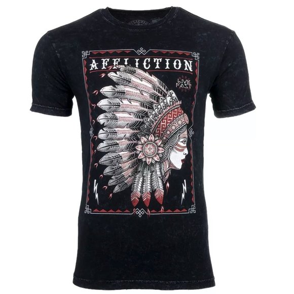 AFFLICTION SENECA Men's T-shirt BLACK LAVA Biker - Picture 1 of 8